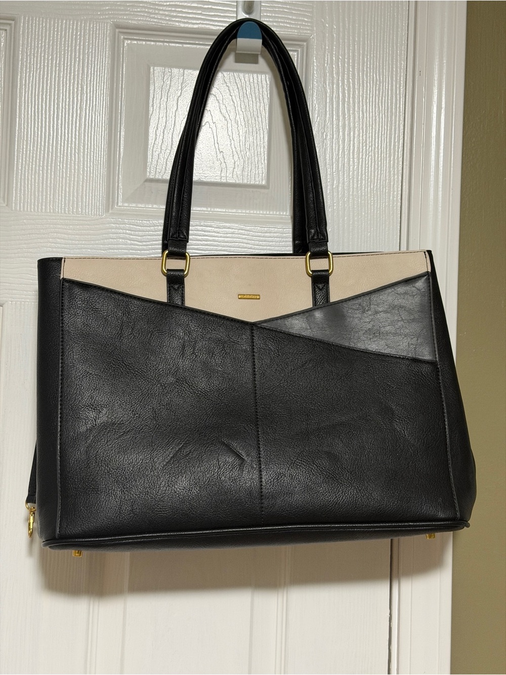 Black and Cream Structured Tote Bag - Minimalist Work & Everyday Carry